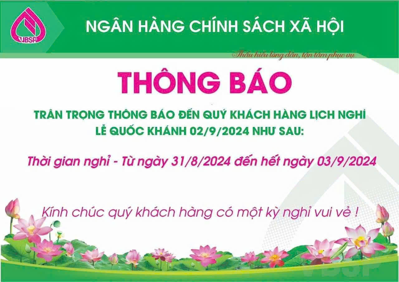   Thông báo lịch nghỉ Lễ Quốc khánh 02/9/2024